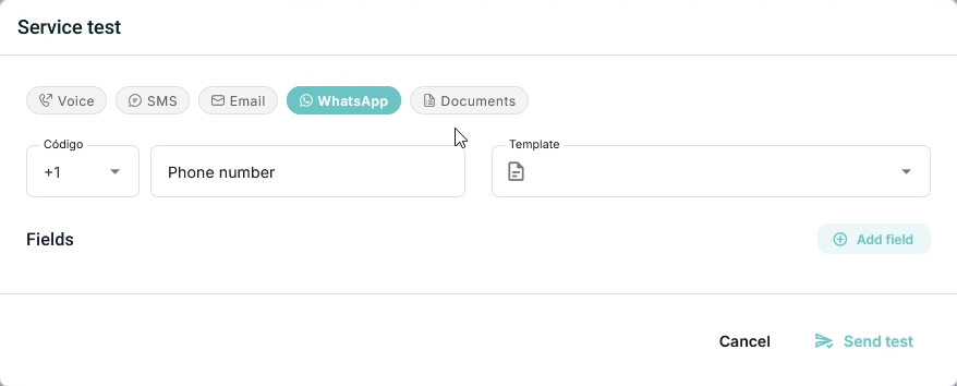 Prueba del servicio de WhatsApp